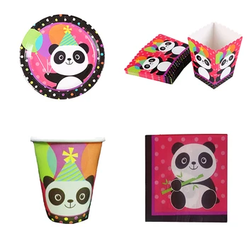 

Cartoon Colorful Panda Theme Happy Birthday Party Straw Plates Cups Disposable Tablecloth Set Birthday Party Supply Decoration