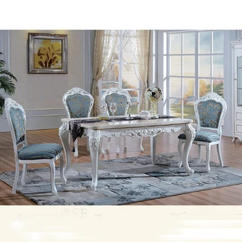 

New design 6 seater marble top stainless steel leg dining table set