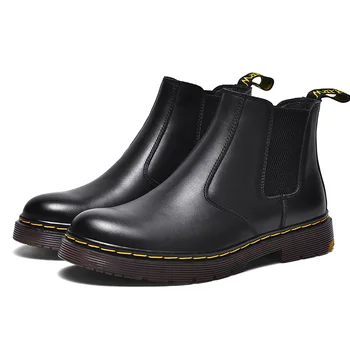 

Men Chelsea Genuine Leather shoes High Top Fashion Winter Warm Snow shoes Dr. Motorcycle Ankle Boots Couple Unisex Doc boots