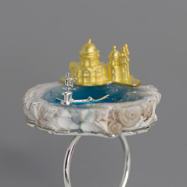 INATURE 925 пробы Серебряное венецианское регулируемое кольцо натуральный агат обручальные кольца для женщин ювелирные изделия