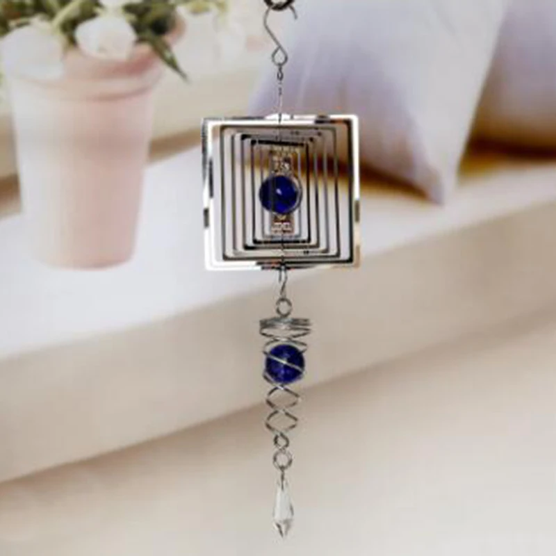 

3D Metal Hanging Garden Rotating Wind Spinner Chime Round Crystal Home Ornaments