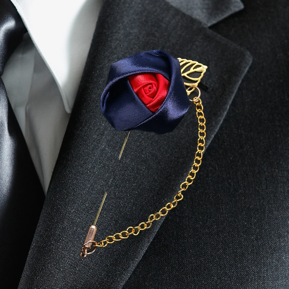Wedding Rose Flower Boutonniere For Men Color Mix Groom Buttonhole Gold Metal Chain Lapel Pin Mariage Brooch Accessories XZ001 | Дом и сад