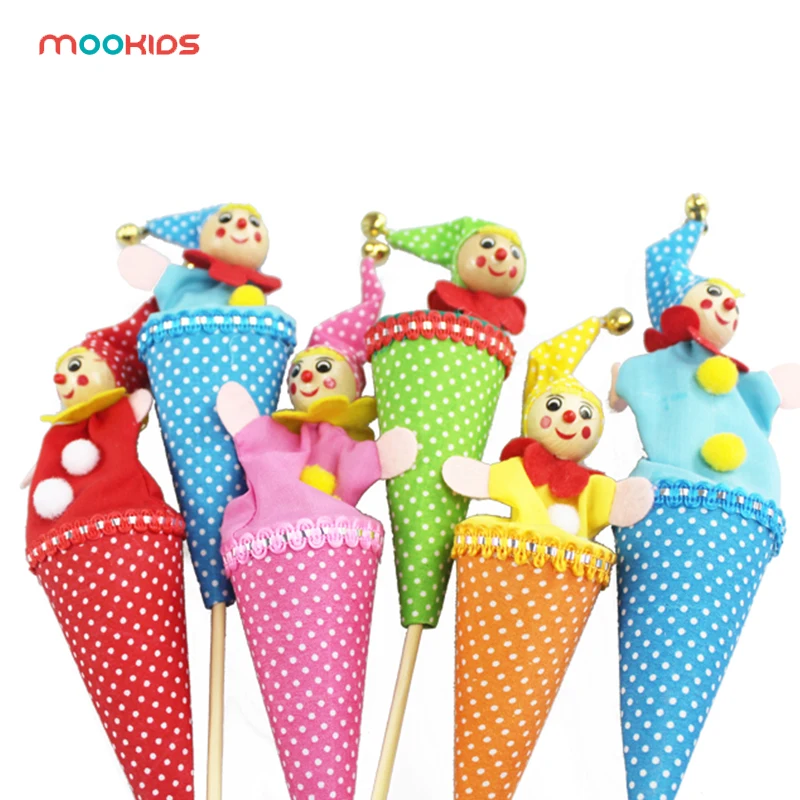 Mookids игрушки для детей Мультяшные детские плюшевые игрушки деревянная Ткань выдвижной клоун улыбающееся лицо пальчиковые куклы игры