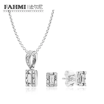 

2020 100% 925 Sterling Silver New 1:1 Luminous Ice Necklace and Earring Gift Set Original Women's Fashion Jewelry B800966