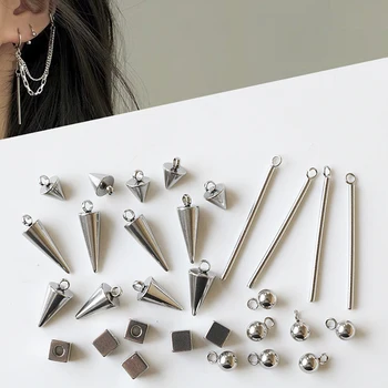 

10pcs Stainless Steel Cone Round Stick Round Square Pendant Earrings Charms Connector Earring Hook For DIY Jewelry Making