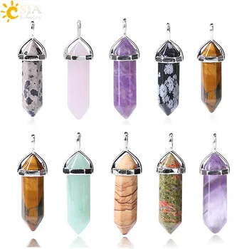 

CSJA Bullet Shape Natural Stone Pendant Real Purple Crystal Men Women Chakra Gem Stones Quartz Pendants Summer Jewelry Gift E001
