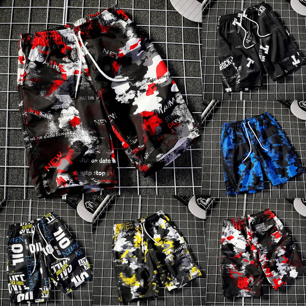 Мужские летние брюки новые Стрейчевые брюки мужские летние модные тонкие пляжные брюки с принтом повседневные спортивные короткие штаны Y731