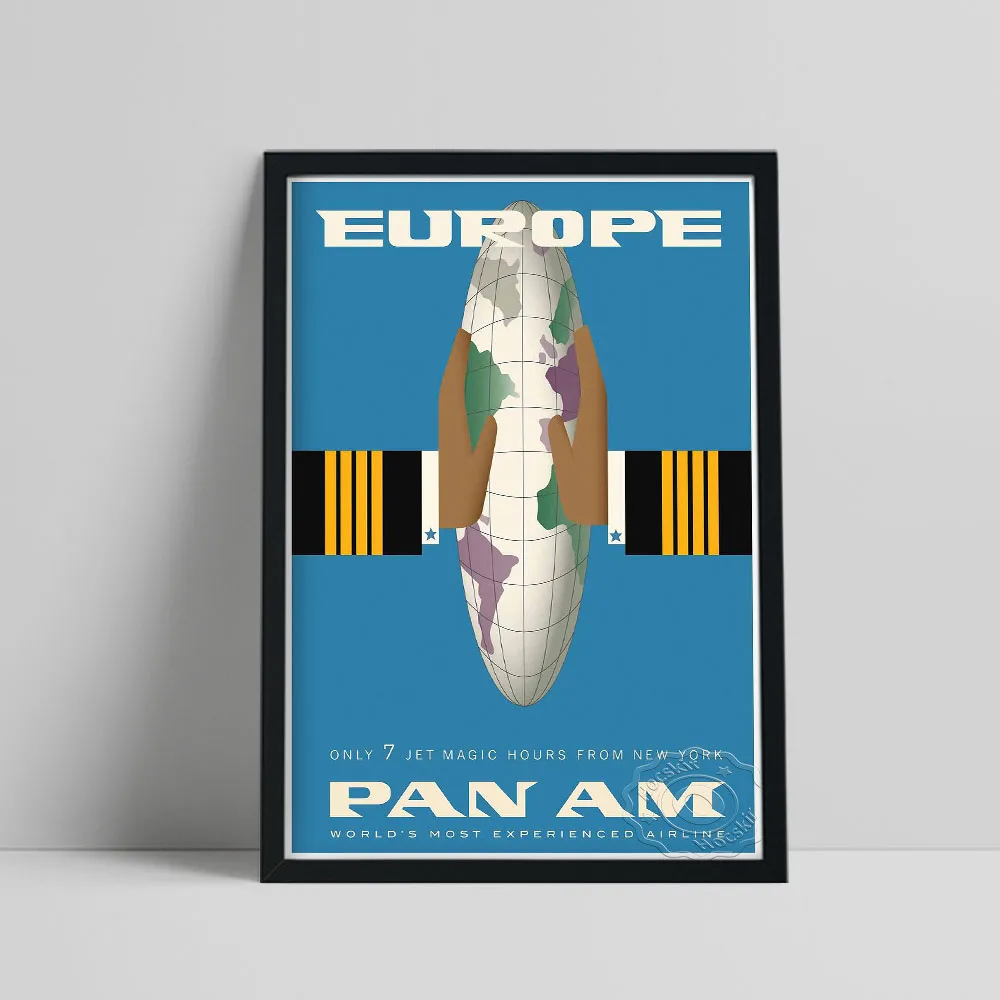 

Vintage Airline Company Art Poster, World Trave Europe Abstract Art Prints, Nordic Both Hands Earth Tour Wall Picture Home Decor