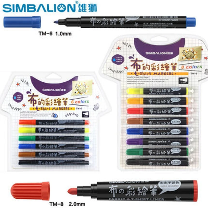 Simbalion Fabric T-Shirt Liner Marker Tm-6/8/12 Colors Single/Double Head Hand Painted Textile/Cloth/Shoes Art Pigment Pen Diy