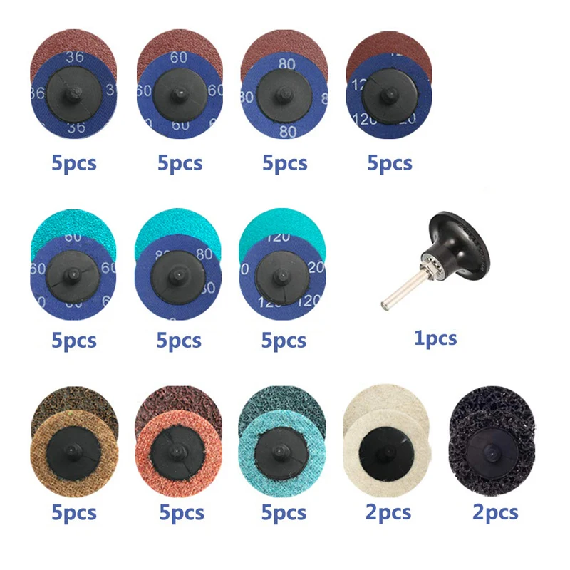 54pcs 2inch Quick Change Disc Set Roll Lock Sanding Disc+1pcs 1/4inch Shank holder for grinding welding seam smoothing surface 54pcs 2inch Quick Change Disc Set Roll Lock Sanding Disc+1pcs 1/4inch Shank holder for grinding welding seam smoothing surface