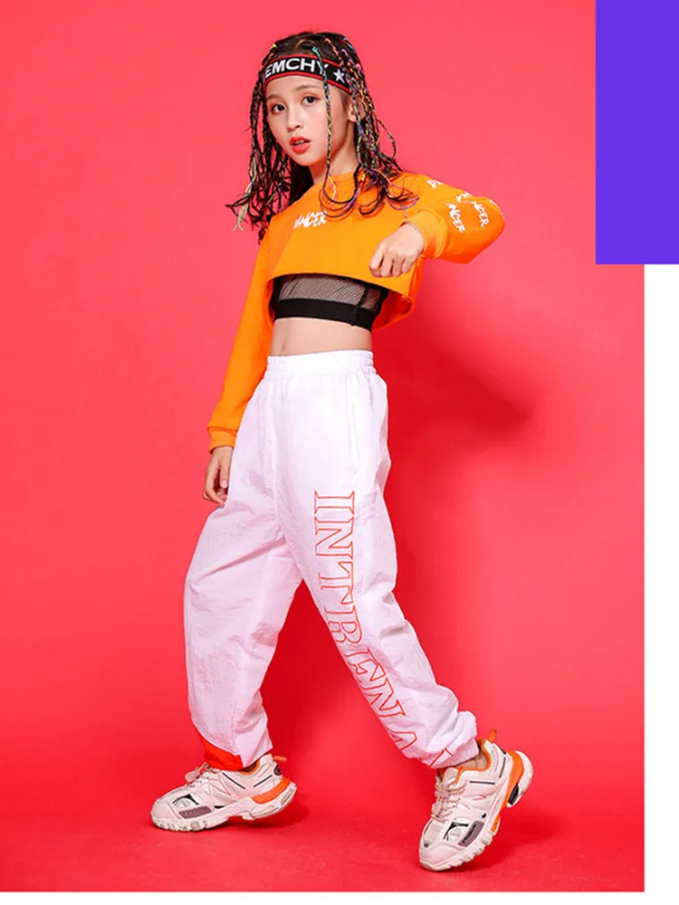 Kid Cool Hip Hop Clothing Hoodie Sweatshirt Shirt Top Crop Hollow Causal Pants for Girl Jazz Ballroom Dance Costume Clothes Wear (1)