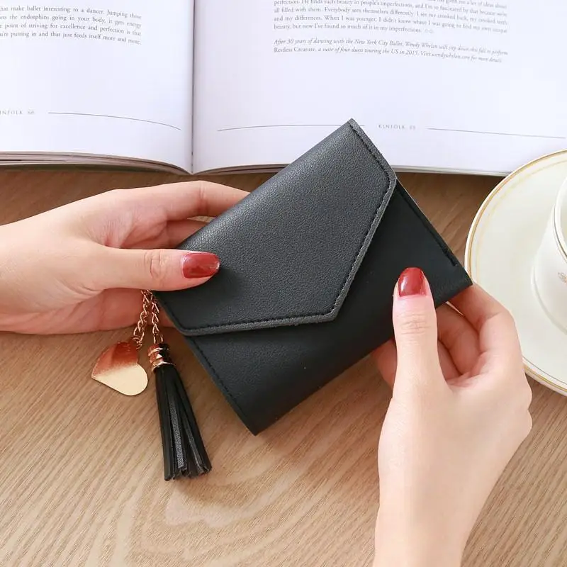 Women Simple Short Wallet Tassel Coin Purse Card Holders Handbag Red