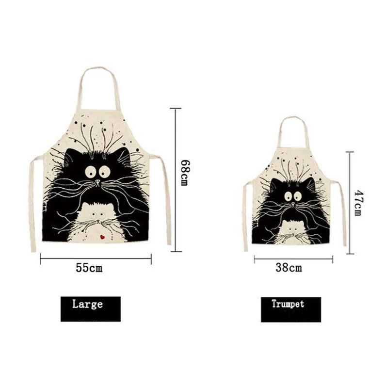 VIERUODIS Kitchen Cooking Apron Cute Cartoon Cat Printed Sleeveless Funny Cotton Linen Apron Man Woman Baking Clean Home Tools