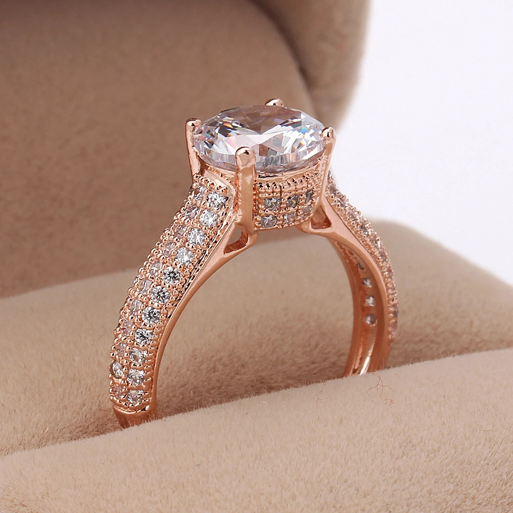 Женское Обручальное Кольцо Forever Big Crystal розовое золото ювелирное изделие для