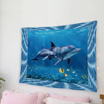 

Animal Decor Tapestry 3D Dolphin Designed Theme Print Wall Art Hanging for Bedroom Living Room