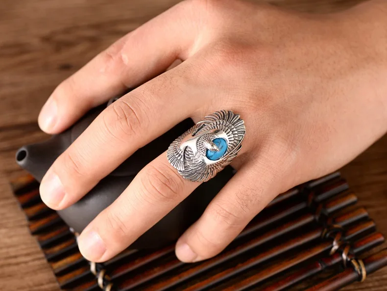 Модное кольцо из серебра 925 пробы в стиле ретро с крыльями орла искусственной
