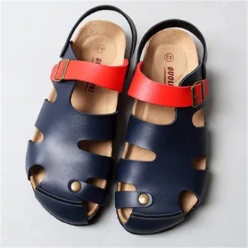 

New Summer Sandals Man Beach Cork Slippers Casual Men Buckle PU Leather Closed Toe Cut-outs Clogs Slides Slip on Shoes Big 35-48