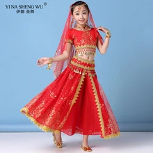 Стиль, детский индийский танцевальный костюм для танца живота, сари, Болливуд, детский наряд, шифоновый костюм для танца живота, комплекты одежды для выступлений