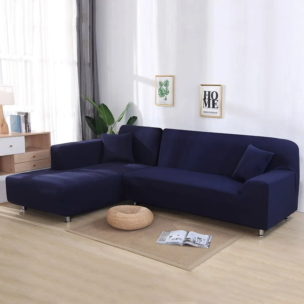 Напечатанные 2 шт. стрейч Чехлы для углового дивана l-образный диван гостиная секционный шезлонг диван Slipcover угловой диван Чехлы - Цвет: A-navy
