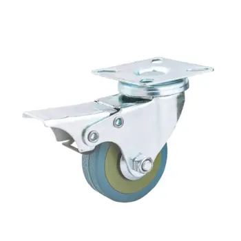 

4pcs Rubber Swivel Castor Wheel Heavy Duty Brake Drum with Plate Bearing 30KG