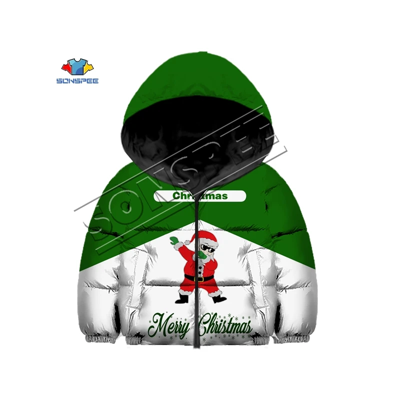 

SONSPEE new original design fashion Child Christmas Oversized Down jacket Santa Claus interesting Boy&girl Down jacket pullover