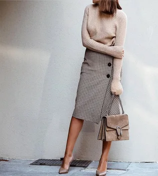 

Vintage Plaid Skirts Women 2019 Autumn England Style A-line High Waist Skirt Female Sexy Mid Short Office Elegant Skirt