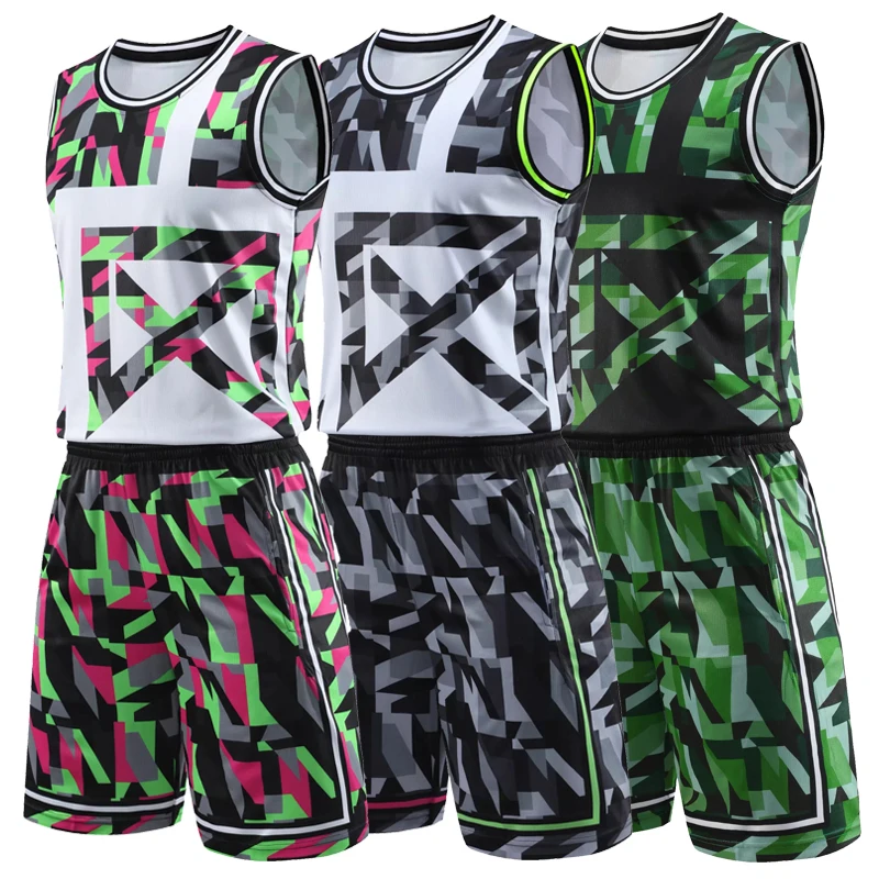 Adult Basketball Jersey Set Double pocket Men Blank Basketball Uniforms