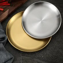 Korean Stainless Steel Thickened Disc Gold Coffee Shop Fruit Cake Tray Bone Dish Shallow Plate Kitchen Supplies