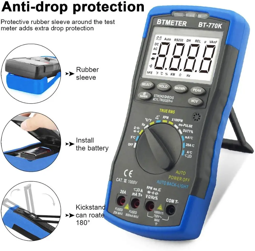 Auto Ranging Automotive Multimeter For Dwell Angle Pulse Width Tach Temperature Duty Cycle Voltage Current Resistance Test