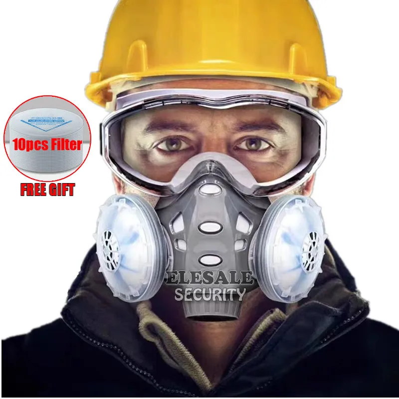2020 máscara respiratoria antipolvo con gafas de seguridad Dual filtros de la máscara facial a prueba de vientos para carpintero constructor pulido a prueba de polvo