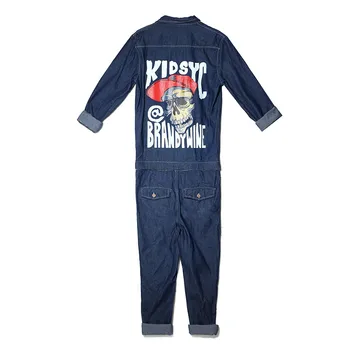 

Trendy Jeans Romper Overalls Jumpsuit Men Black Blue Long Sleeve Mens Hip Hop Skull Design Denim Overalls Male Clothes Oversize