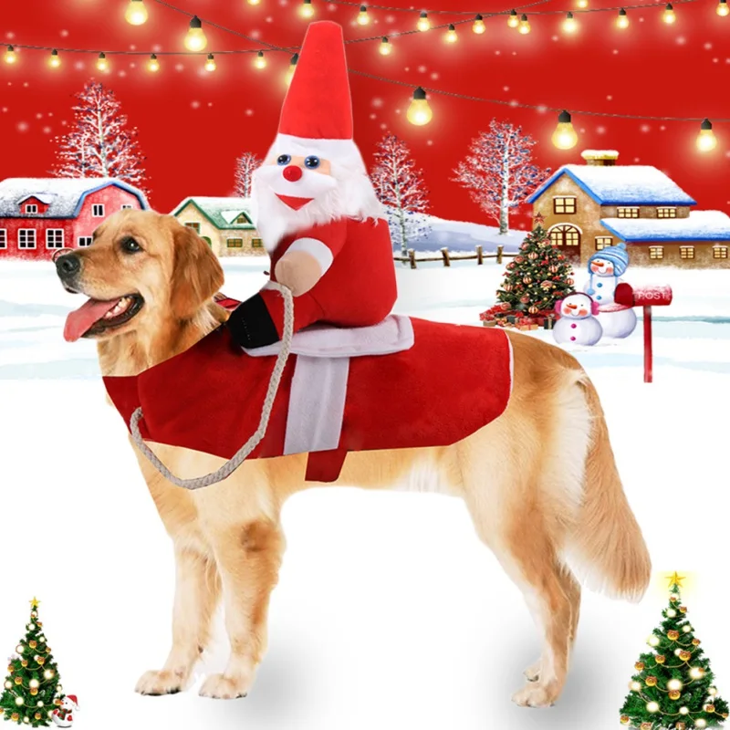 Funny Pet Santa Claus Riding Costume Clothes for Small Large Dog Halloween Decoration Christmas Dress | Дом и сад