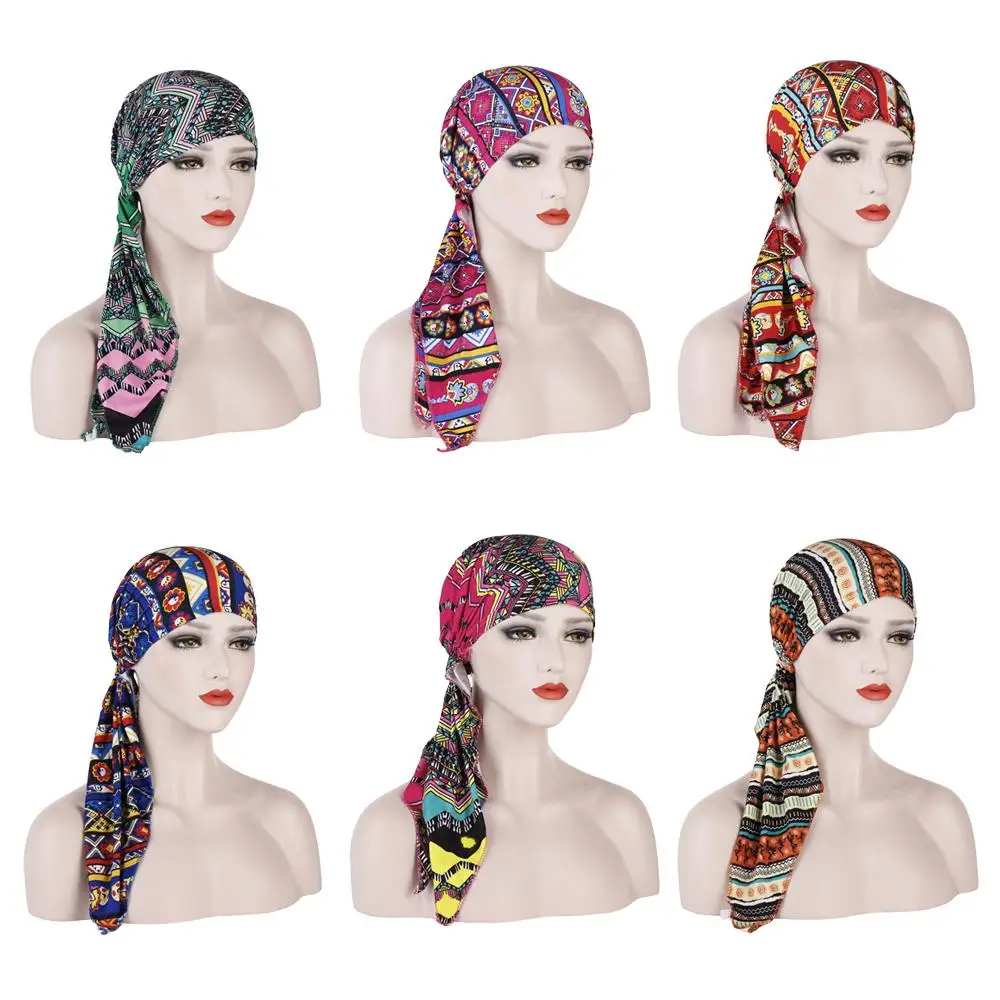 Women Stretch Bonnet Muslim Turban Hats Beanie Skullies Headscarf Wrap Chemo Lady Bandana Caps Underscarf Islamic Hair Loss Cap 2