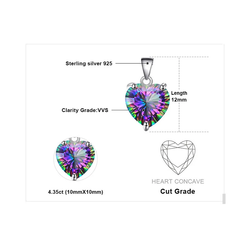 Silver Necklace Jellystory Fashion 925 Sterling Silver Necklace with Heart-shaped Topaz Gemstone Pendant for Women Wedding Party Gift Jewellery Pendant Necklace Silver Pendant