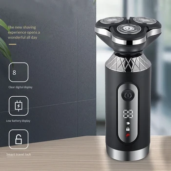 

Electric Shaver Razor, Rechargeable Waterproof Rotary for Shaving with Nose Trimmer Sideburns Trimmer Cleaning Brush