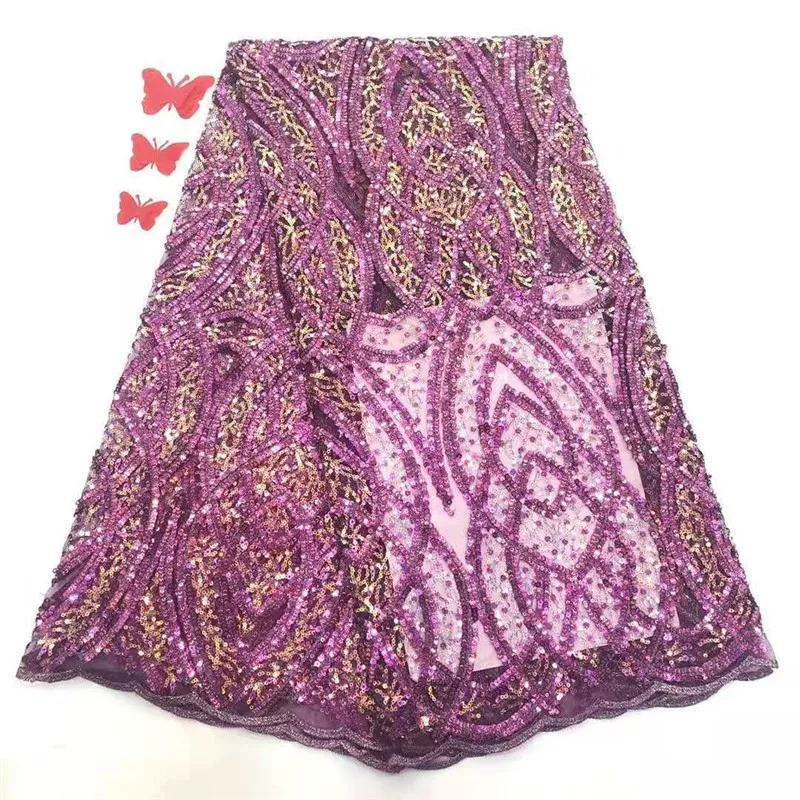 

2019 High Quality African Sequins Lace Fabric French Net Embroidery Tulle Lace Fabric For Nigerian Wedding Party Dress
