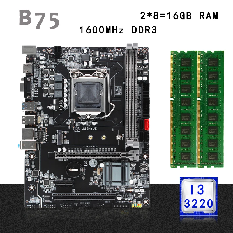 B75 настольная материнская плата комплект LGA 1155 с процессором Intel I3 3220 процессор