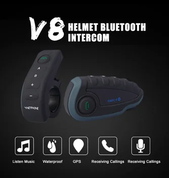 

USB Plug V8 Motorcycle Helmet Intercom Helmet Headset For Headphones 5 Pilots BT Intercoms FM Radio NFC Remote Control