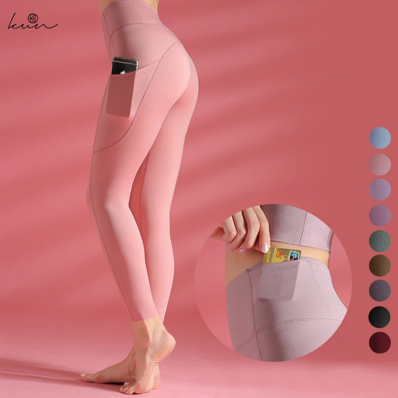 

yoga pants women's double-sided nylon pocket sports running soft tights fitness pants women Gym Girl leggins