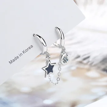 

XIYANIKE Prevent Allergy 925 Sterling Silver Creative Earrings for Women Double Ear Piercing Pentagram Handmade Jewelry