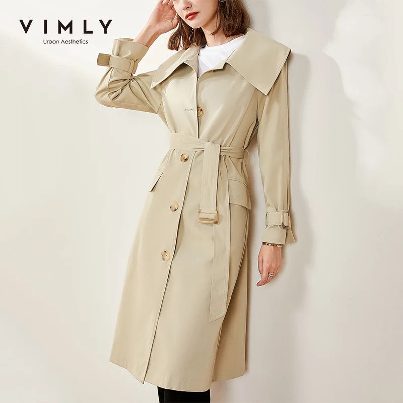 Vimly пальто для женщин Элегантная Осенняя однобортная однотонная тонкая одежда с