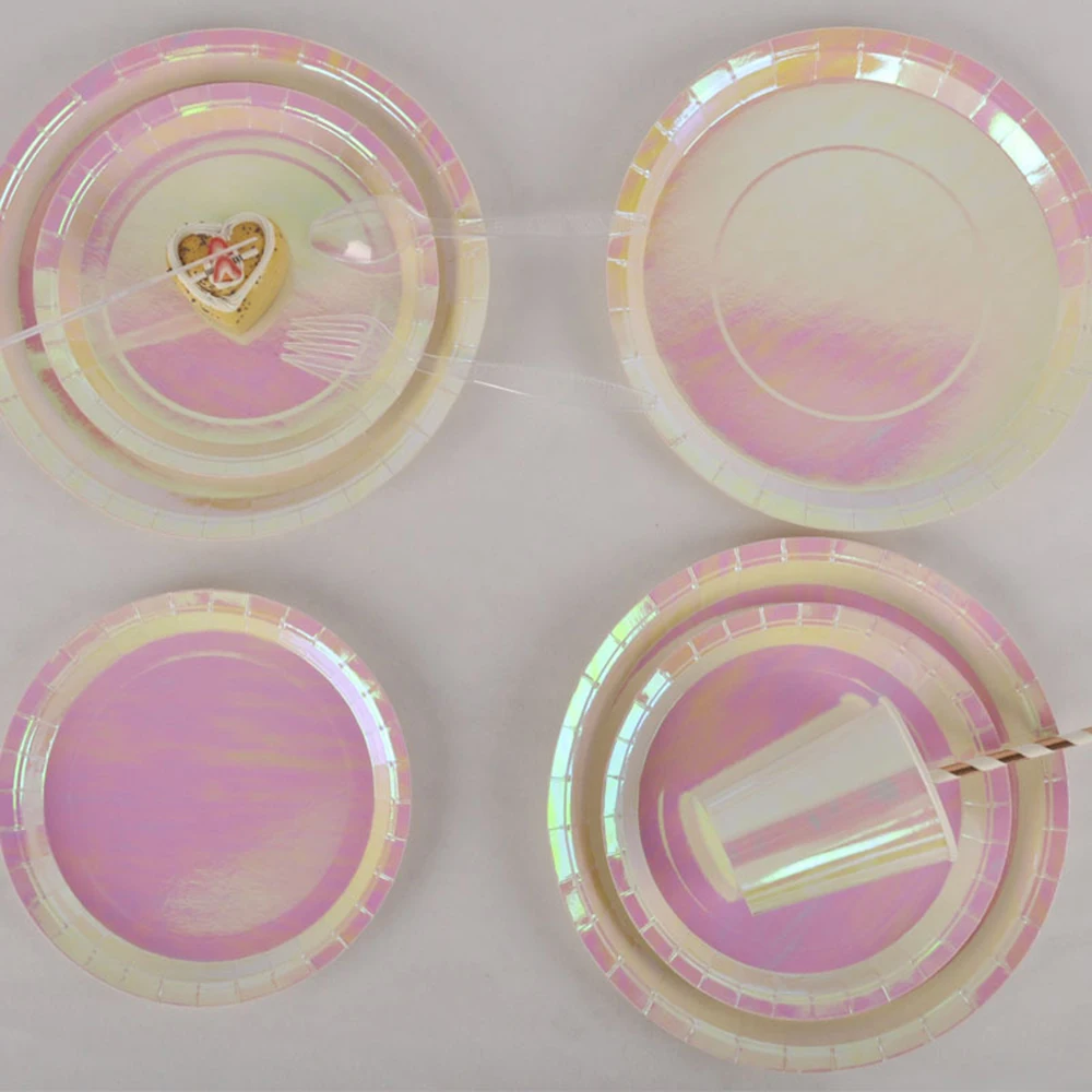 

8pcs Disposable Tableware Set Dessert Tray Round Storage Tray Dish Fruit Tea Tray Decoration for Wedding Birthday Party Supplies