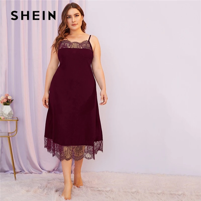 SHEIN размера плюс женские кружевные платья с тонкими лямками ночная рубашка на