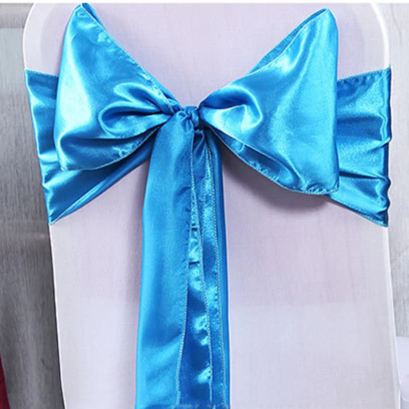 Lake Blue 50Pcs/Lot Wedding Chair Sashes Satin Fabric Bow Tie Ribbon Band Event Party Chair Cover Sashes Banquet Hotel Chair Sashes Decor - Цвет: Lake Blue