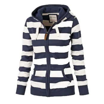 

PatPat Trendy Striped Hooded Top in Blue for Women Zip-up Spring Cotton Ladies Jacket with Cap