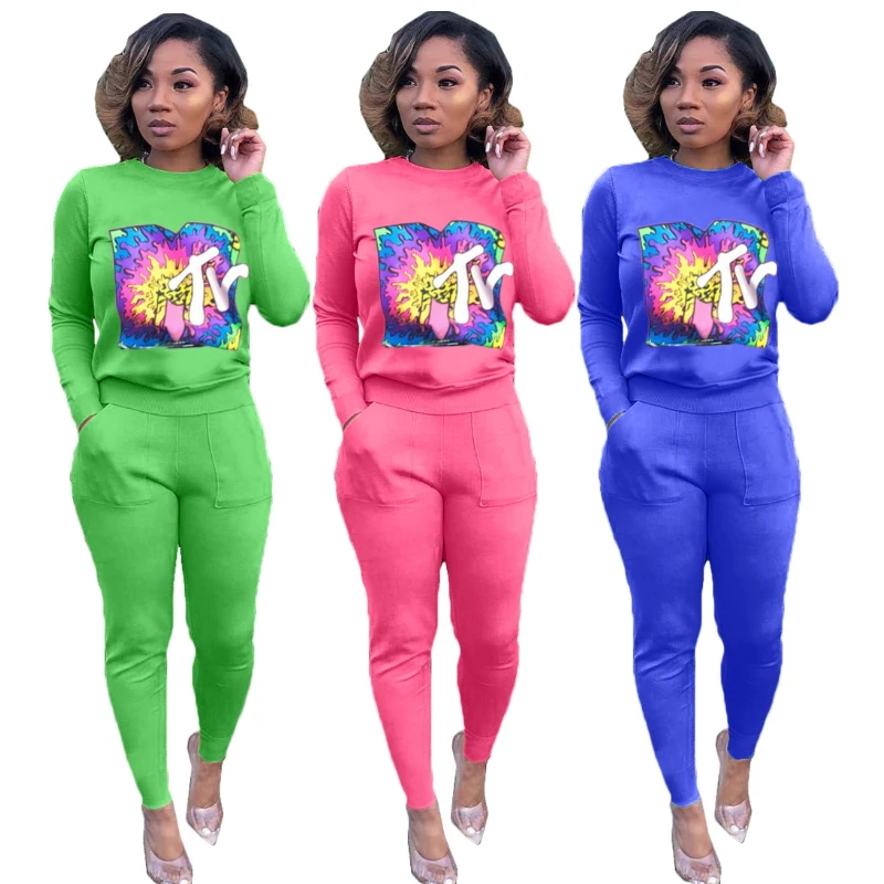 

Cartoon Letter Printed Two Piece Set Moleton Feminino Casual Matching Sets Streetwear Active Sweat Suit Loose Ensemble Femme