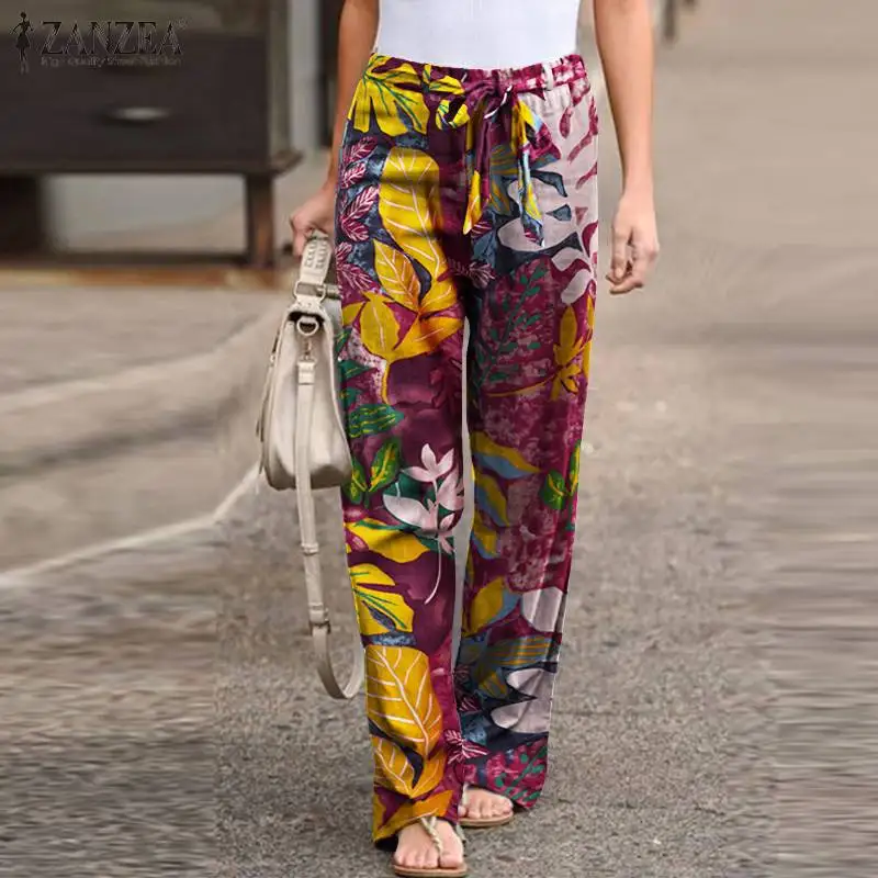 

Bohemain Print Trousers Women's Wide Leg Pants ZANZEA Autumn Casual Elastic Waist Long Pantalon Female Floral Turnip Plus Size 7