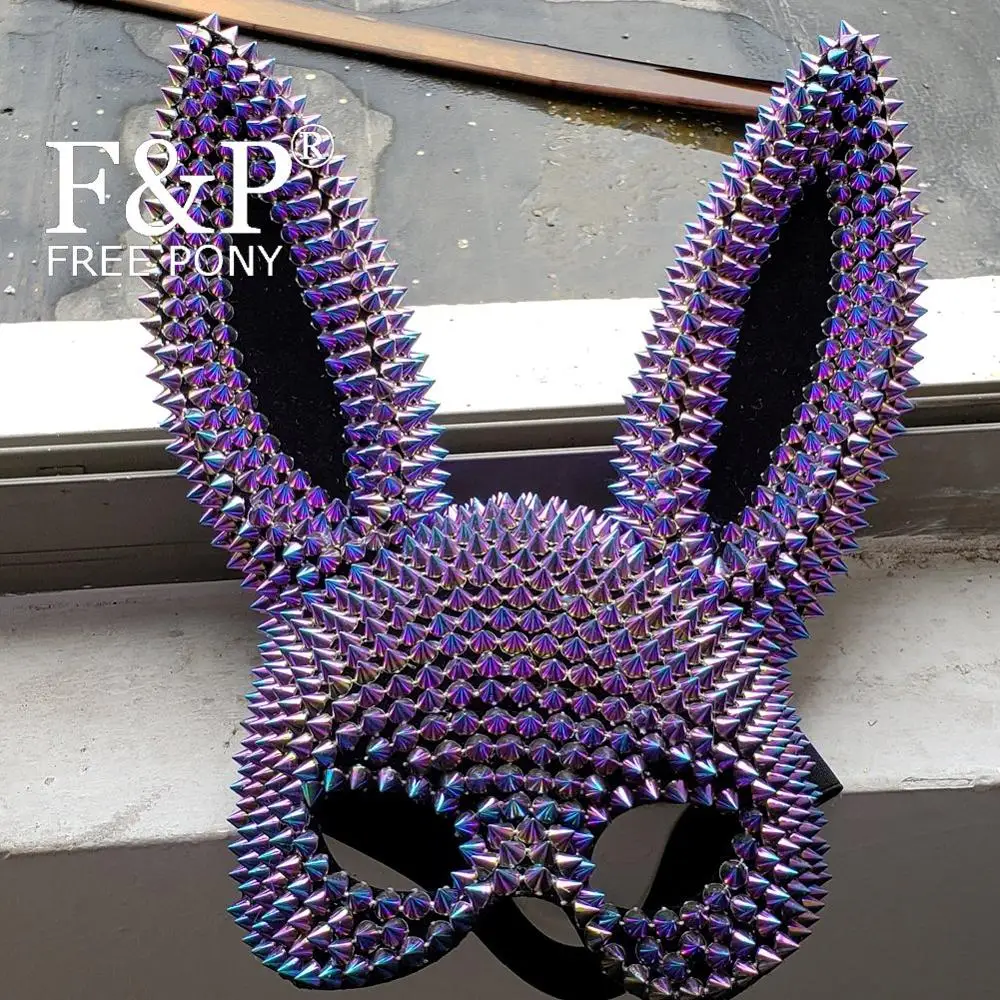 Holographic Halloween Bunny Rabbit Full Face-Mask Cosplay Dancer Show Costume Festival Rave Outfits Gear Masquerade |