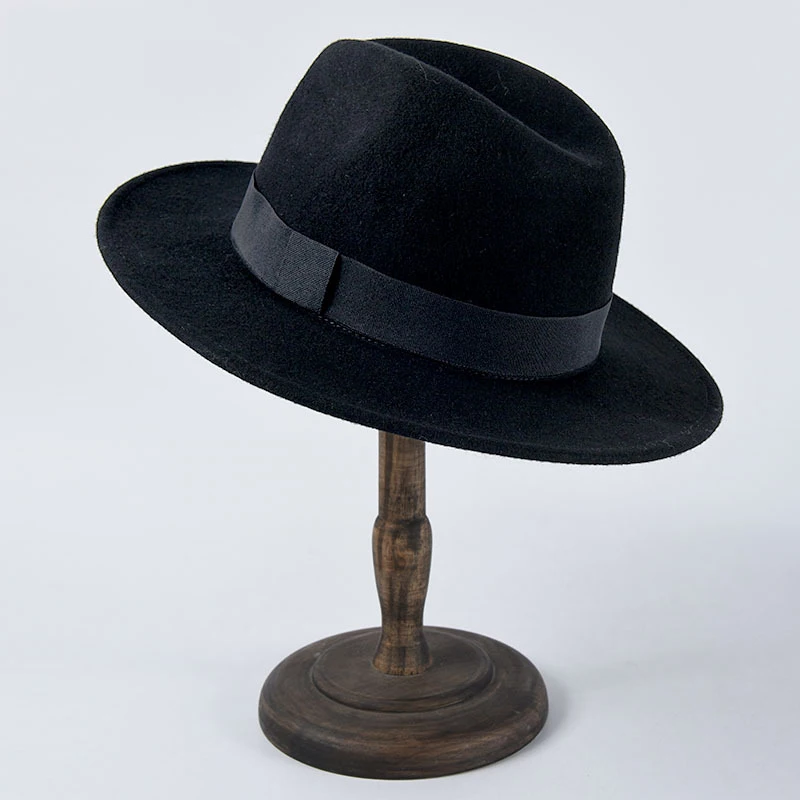 Черный USPOP Новая мода fedoras Женская шерстяная шляпа с бантом Джаз fedoras Мужские Женские зимние черные шляпы для пар - Цвет: Черный