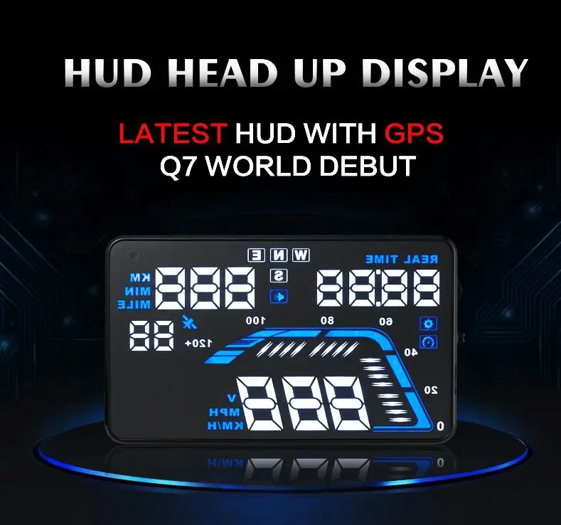 Q7 5," многоцветный автомобильный HUD gps дисплей спидометры превышение Предупреждение приборной панели лобовое стекло проектор Универсальный
